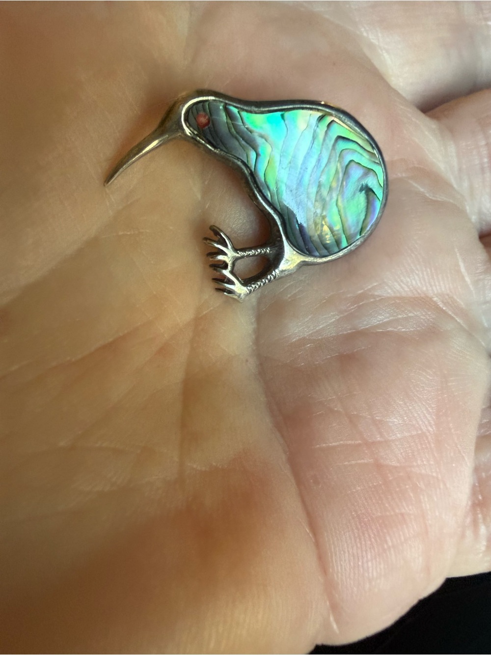 Kiwi Bird Abalone Shell Sterling Silver 925 Brooch Pin
